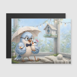 Familia de pájaros azules tarjeta magnética – Padr