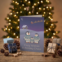 Familia de pingüinos lindos con suéteres | Navidad
