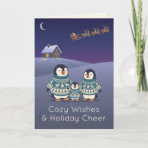 Familia de pingüinos lindos con suéteres | Navidad