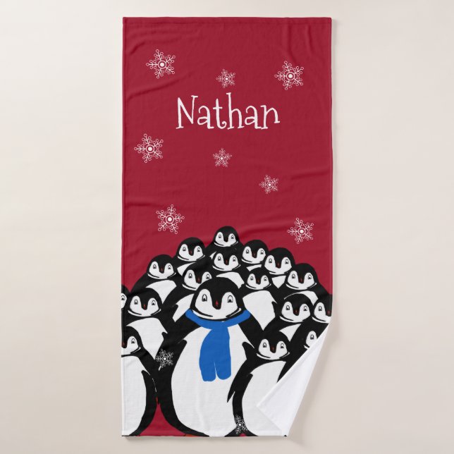 Familia de Pingüinos Personalizada (Toalla de baño)