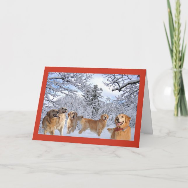 Familia de tarjetas de Navidades de Golden Retriev (Anverso)