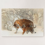 Familia de tigres en el rompecabezas del invierno<br><div class="desc">Familia de tigres en el rompecabezas del paisaje invernal.</div>