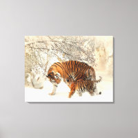 Familia de tigres en impresión de lienzo de paisaj