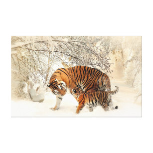 Familia de tigres en la impresión de lienzo paisaj