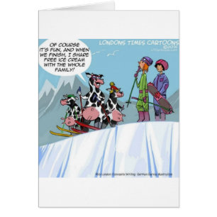 Familia de Vaca Esquíando en la Nieve Divertido