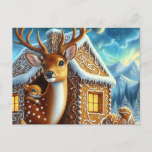 Familia de venados de invierno en postal de la cas