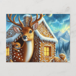 Familia de venados de invierno en postal de la cas