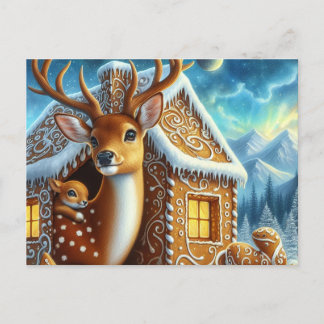 Familia de venados de invierno en postal de la cas