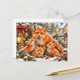 Familia de zorros de Navidad – Bosque acuarela