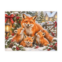 Familia de zorros de Navidad – Bosque acuarela