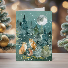 Familia de zorros Navidad boscosa acogedora