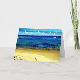 Familia del Día de la Madre en la tarjeta de playa