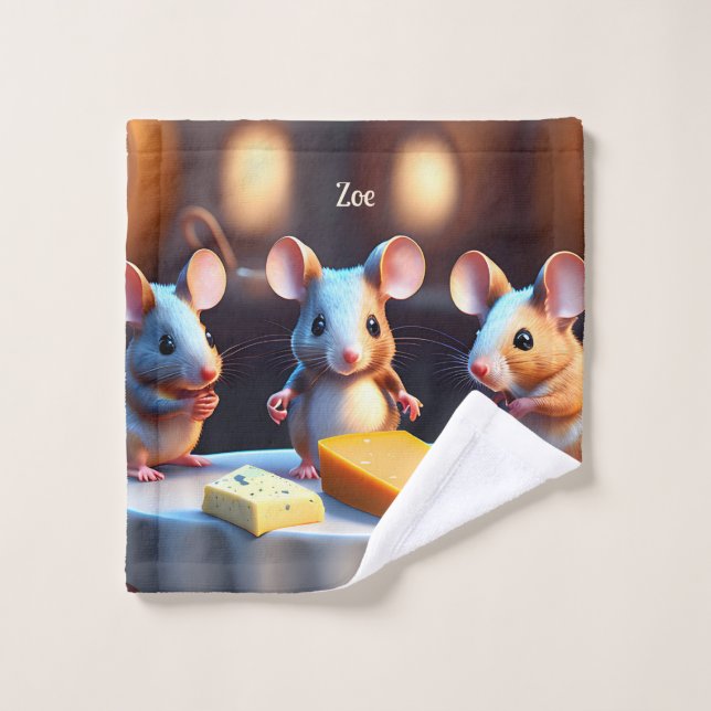 Familia del ratón en la mesa de comedor - (Toallita)