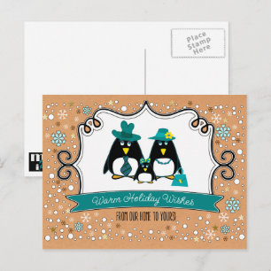 Familia divertida de pingüinos con tres postales N
