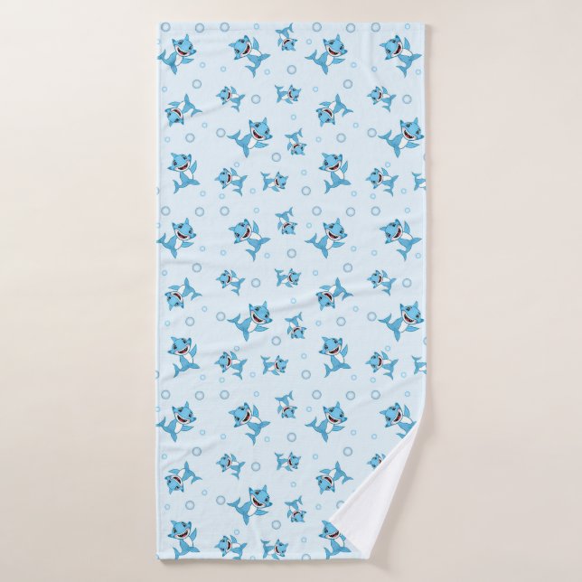 Familia Feliz de Tiburones estampado Azul (Toalla de baño)