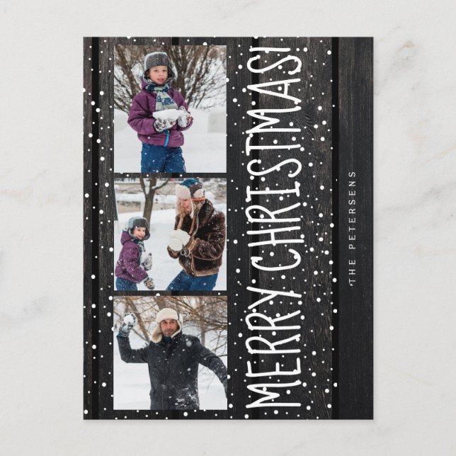 Familia Feliz Navidad 3 collage de fotos rústico (Anverso)