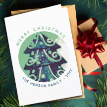 Familia festiva de árbol de Navidad decorada