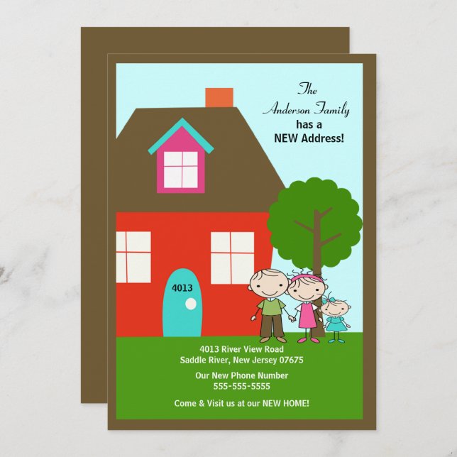 Familia Figura de palos CUTE ~ Invitación en movim (Anverso / Reverso)