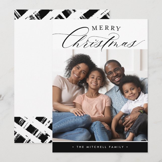 FAMILIA FOTO Feliz Navidad caligrafía negra (Anverso / Reverso)