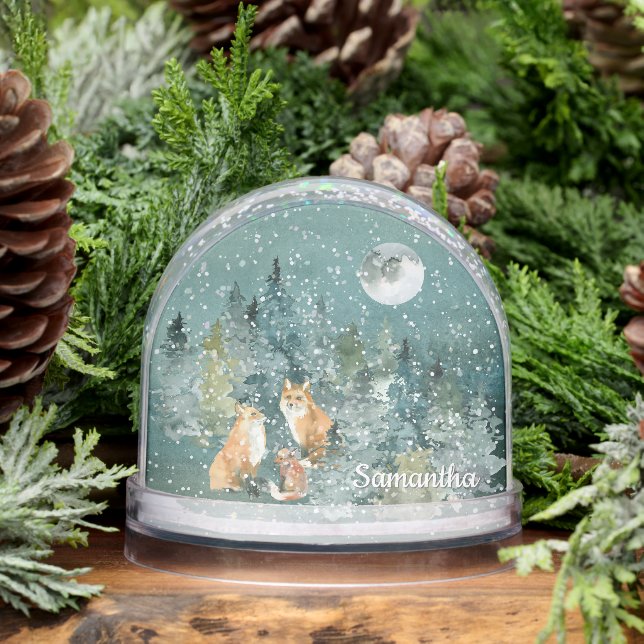 Familia Fox en el bosque Luna llena color de nieve (Invierno)