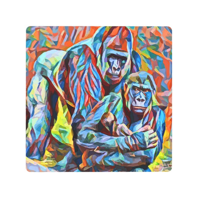 Familia Gorilla Ape Resumen Animales Arte de vida  (Anverso)