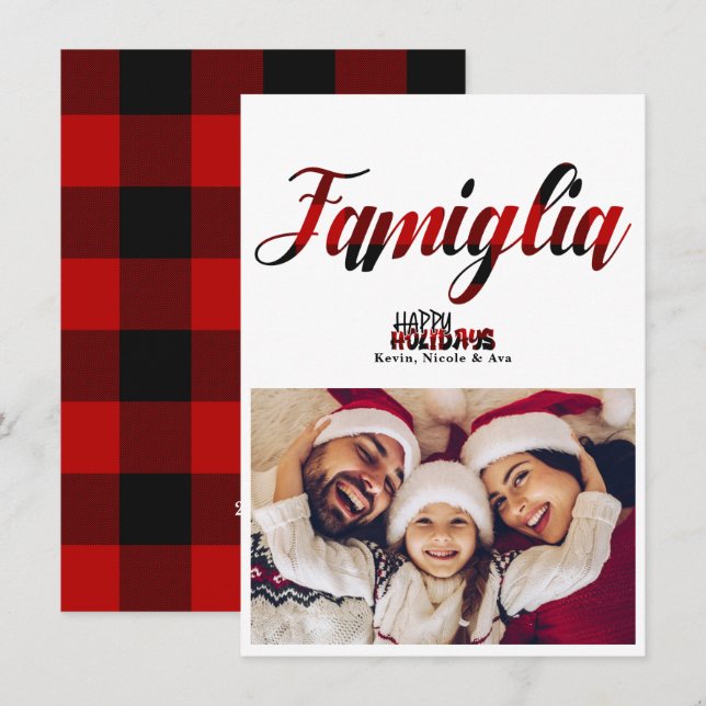 Familia Guay Plaid Navidades tarjeta de fotos de v (Anverso / Reverso)