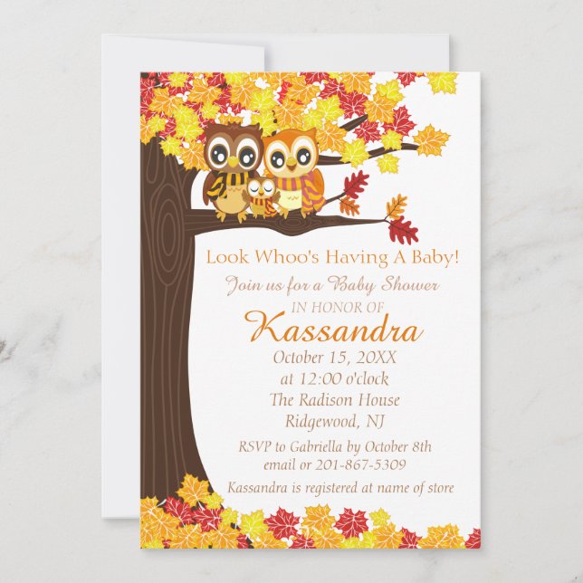 Familia Lechuza En Colorido Árbol Invitación Baby  (Anverso)