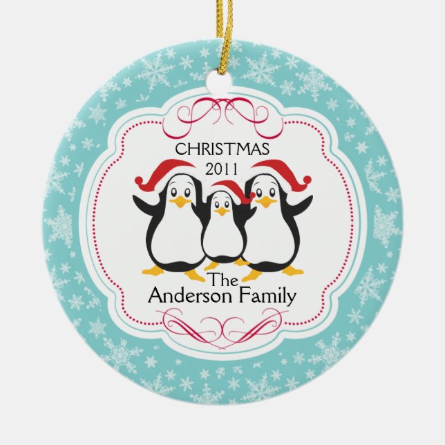 Familia linda de los pingüinos de ornamento de 3 (Frente)
