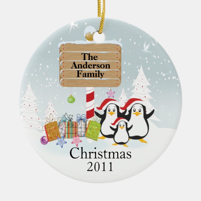 Familia linda de los pingüinos de ornamento de 3 (Frente)