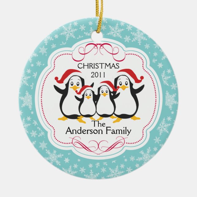 Familia linda de los pingüinos de ornamento de 4 (Frente)