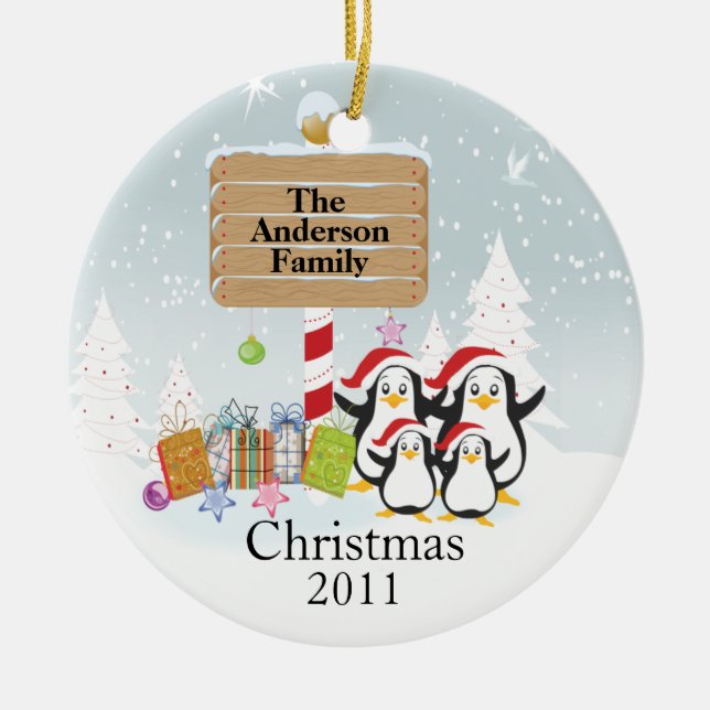 Familia linda de los pingüinos de ornamento de 4 (Frente)