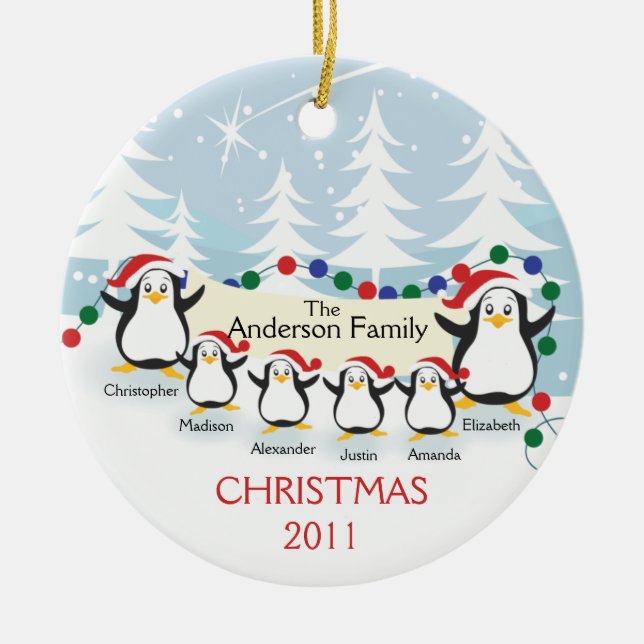 Familia linda de los pingüinos de ornamento de 6 (Frente)