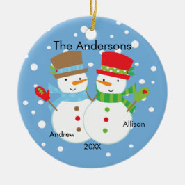 Familia linda del muñeco de nieve de ornamento de