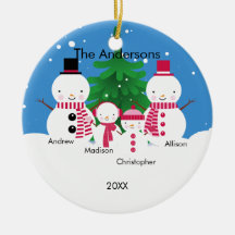 Familia linda del muñeco de nieve de ornamento de