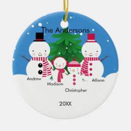 Familia linda del muñeco de nieve de ornamento de