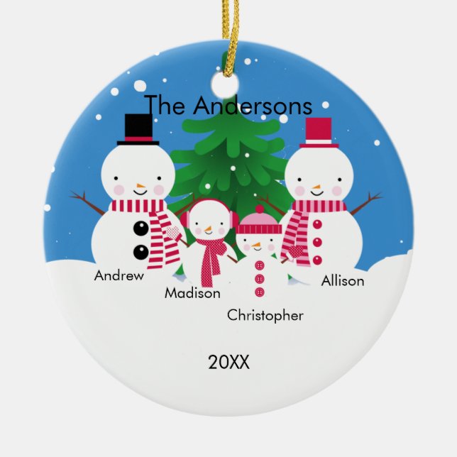 Familia linda del muñeco de nieve de ornamento de (Frente)