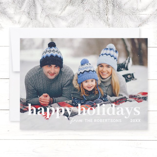 Familia Minimalista moderna 1 tarjeta de Navidades (Simple, modern family photo Christmas greeting card with the text "Happy Holidays" and family name.)