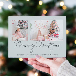 Familia moderna 2 fotos Script Blue Merry Christma