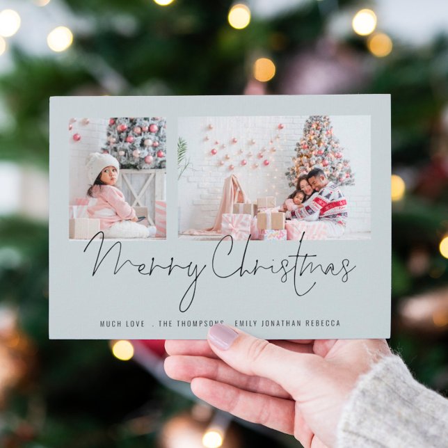 Familia moderna 2 fotos Script Blue Merry Christma (Subido por el creador)