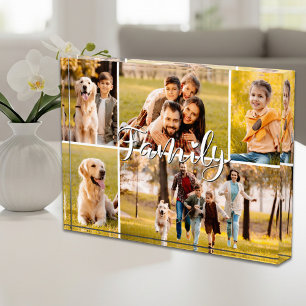 Familia moderna 5 Collage de fotos Script Heart