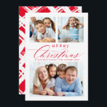 FAMILIA MULTI FOTO tradicional feliz navidad rojo<br><div class="desc">por kat massard >> WWW.SIMPLYSWEETPAPERIE.COM <<< Un diseño de tarjeta súper divertido que incluye la cita "MERRY CHRISTMAS" con un tipo de guión elegante combinado con tipografía serif y un patrón de rayado cruzado en el reverso. ¡Con espacios para 3 de tus fotos favoritas!</div>