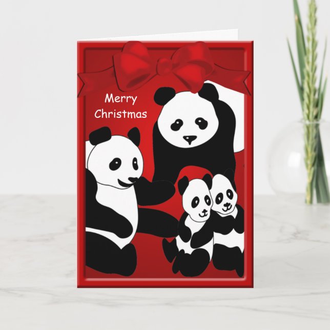 Familia Panda Bear Cuatro Feliz Saludo De Navidad (Anverso)