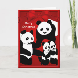 Familia Panda Bear Cuatro Feliz Saludo De Navidad