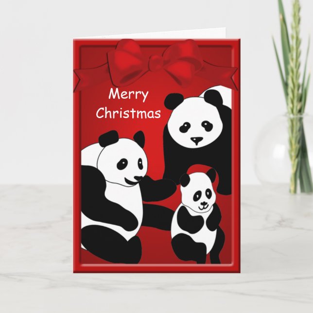 Familia Panda Bear Tres Feliz Saludo De Navidad (Anverso)