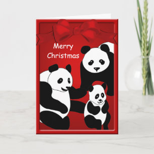 Familia Panda Bear Tres Feliz Saludo De Navidad