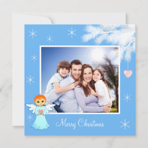 Familia personalizada y ángel en Navidad azul clar
