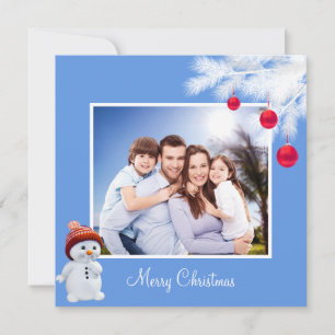 Familia personalizada y muñeco de nieve en tarjeta