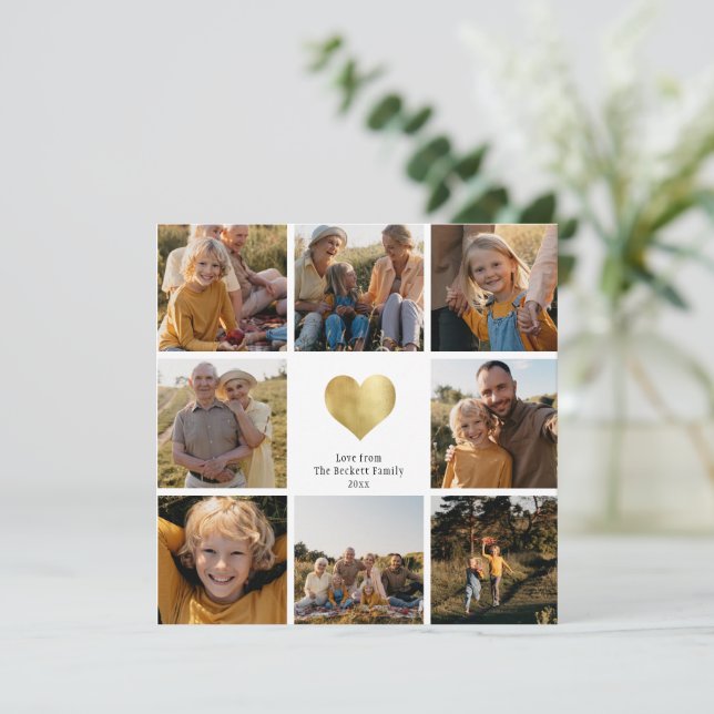 Familia personalizado multifoto Keepsake Gold Hear (Anverso de pie)