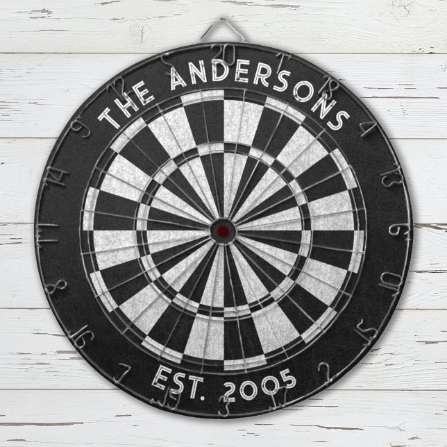 Familia personalizado Nombre tablero blanco negro  (Modern black & white dartboard. personalize it with your details. Great for family game room.)