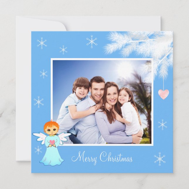 Familia personalizado y ángel en Navidades azules  (Anverso)